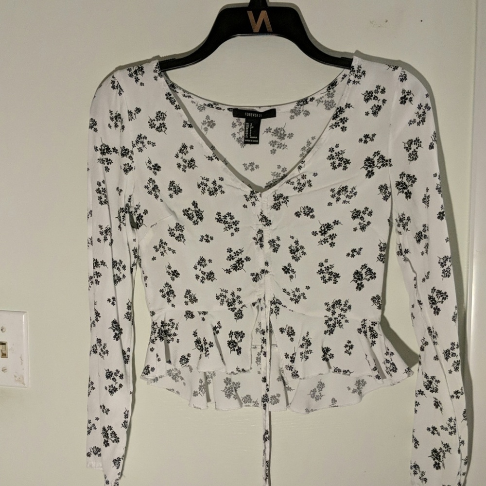White sheer semi floral crop-top